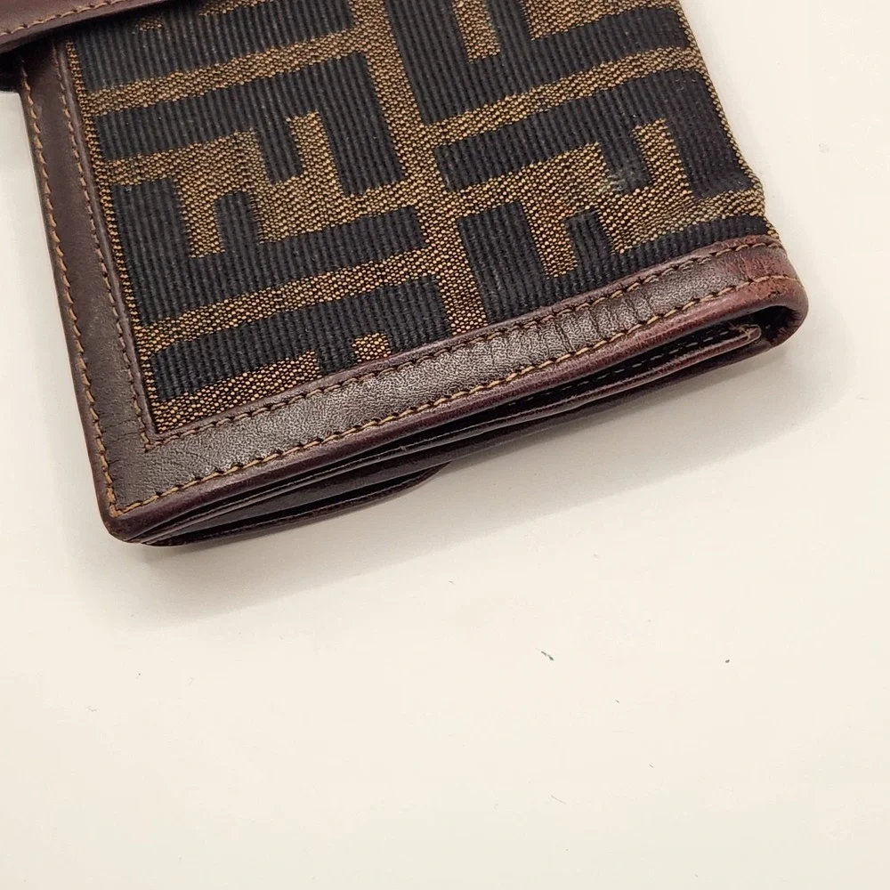 Authentic FENDI Zucca FF Monogram Long Trifold Wallet Brown Tobacco Vintage Rare